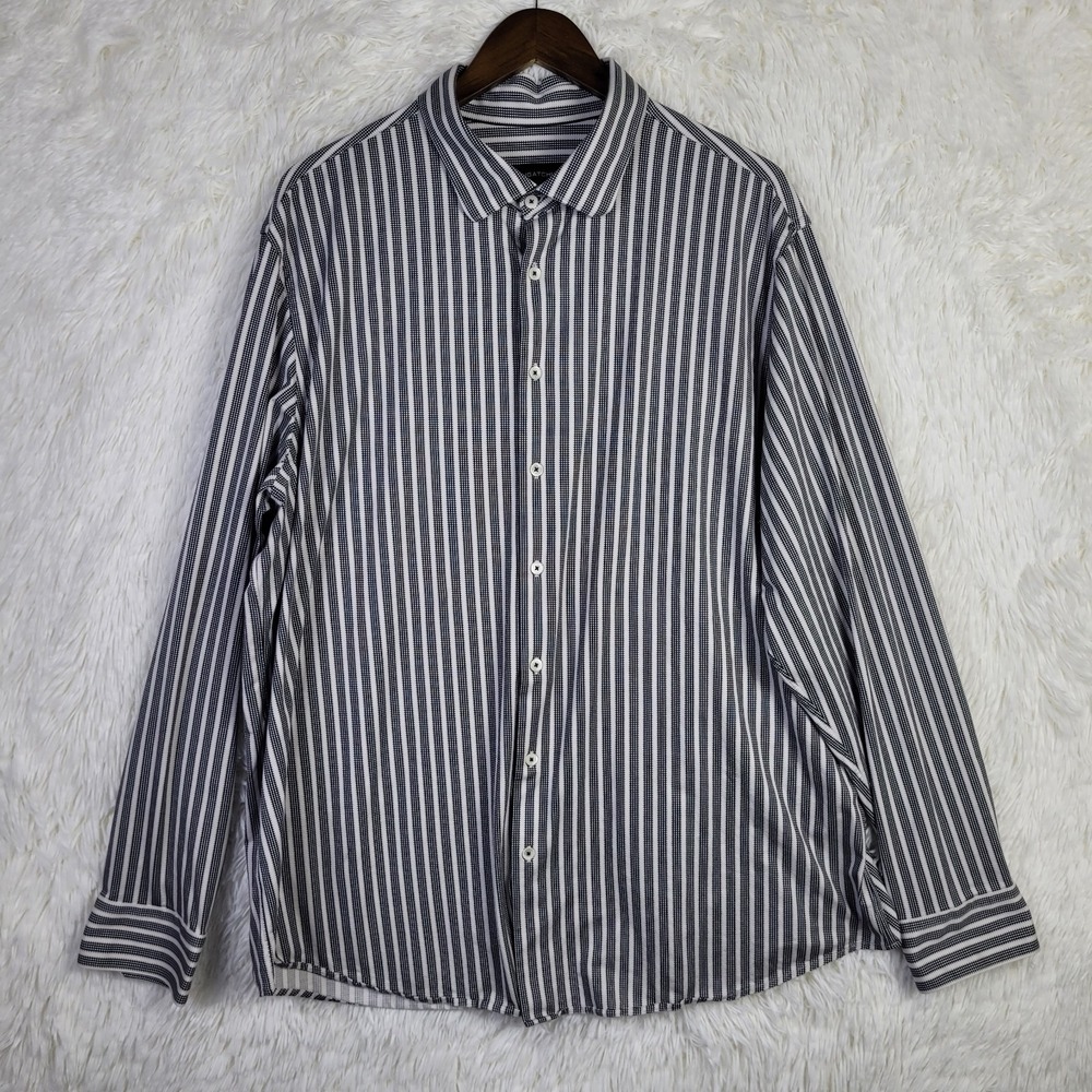 Bugatchi OoohCotton Tech 8 Way Stretch Striped Button Down Shirt 3XL